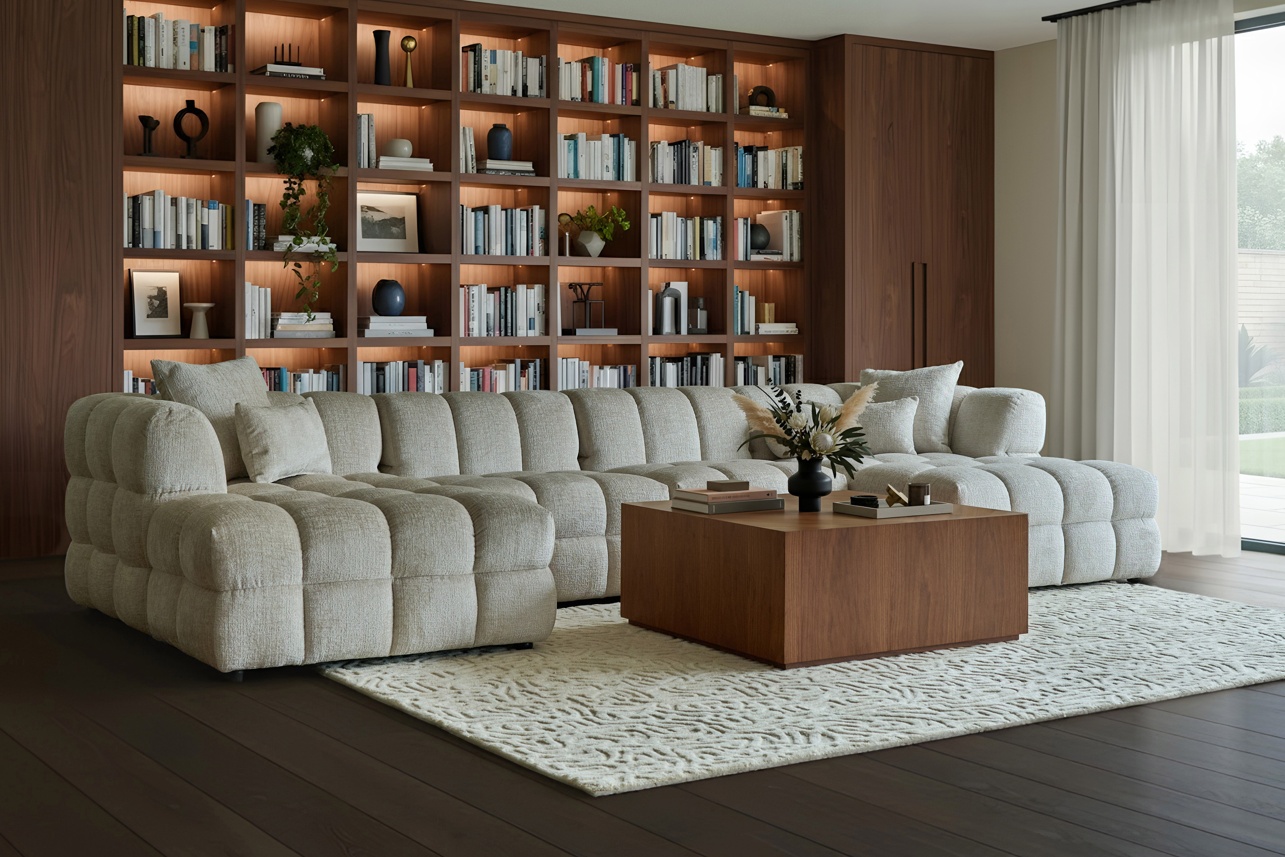 Berlin U-Shaped Corner Sofa – Light Taupe Chenille