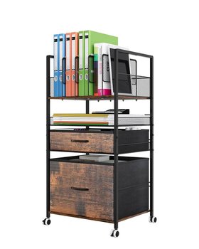 3 Tier Rolling Utility Cart with 2 Drawers Metal Black