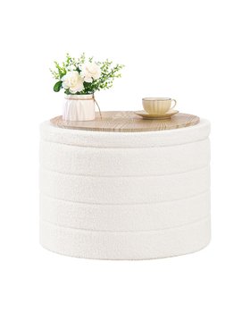 Bonlife Extra Large Round Ottoman White 56x56x40cm