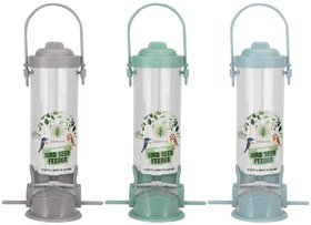 Plastic Hanging Bird Seed Feeder Blue Green Grey  23cm