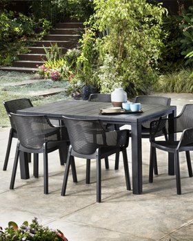 Julie Table and Elisa Chairs Set of 6 Graphite Keter