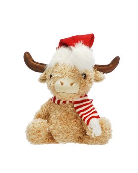 Plush Highland Cow In Red Hat Sitting 27cm