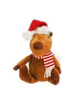 Plush Sitting Capybara In Red Hat 35cm