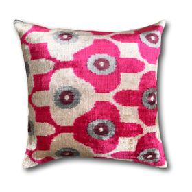Bright Pink Velvet Ikat 50 x 50 cm Cushion Cover