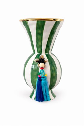 Hand painted Fiesta Vase with gold rim and tassel