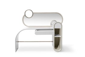 Kids Vanity | Bubble Gum white dressing table with mirror and shelves for storage