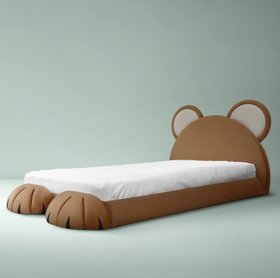 Kids Bed | sage green paint bedding area with Baloo cosy brown bed