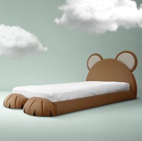 Kids Bed | sage green paint bedding area with Baloo cosy brown bed amidst the clouds