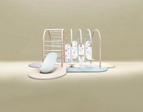 Playroom | let your kids have fun with the Bubble Gum gym in shades of sky blue, blush pink, yellow, and white