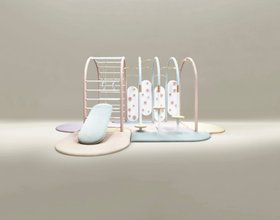 Playroom | let your kids have fun with the Bubble Gum gym in shades of sky blue, blush pink, yellow, and white