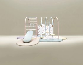 Playroom | let your kids have fun with the Bubble Gum gym in shades of sky blue, blush pink, yellow, and white