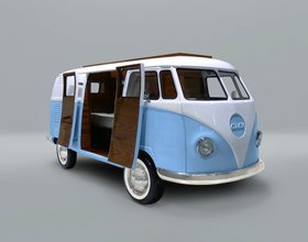 Kids Bed | Let the adventure begin with the sky blue Bun Van Bed in brown wood finishes