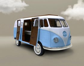 Kids Bed | Let the adventure begin with the sky blue Bun Van Bed in brown wood finishes