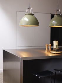 Original BTC Titan Size 3 Pendant In Olive Green With Bronze Interior Kitchen Lighting Lifestyle
