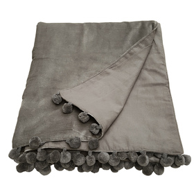 Belinda Silver Grey Velvet Throw With Bobble Trim