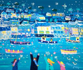 'Catching Snowflakes, Polperro', 10x12 inches acrylic on canvas. Coastal Painting of Cornwall by Cornish Artist John Dyer. Cornwall Art Gallery