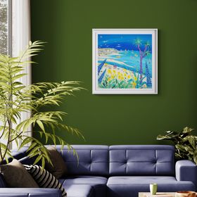 'Turquoise Tide and Cornish Light, Porthminster Beach, St Ives', 30 x 30 inches acrylic on canvas. Cornish Coastal painting by Cornish Artist John Dyer