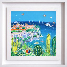 'Exploring the Jardin Exotique, Monaco'. 12 x 12 inches acrylic on canvas. Painting of Monaco, France by John Dyer