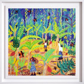 'Rainforest Banana Bonanza, Costa Rica', 24x24 inches acrylic on canvas. Tropical Costa Rica Painting by British Artist John Dyer