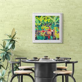 'Jungle Bananas, Costa Rica', 24x24 inches acrylic on canvas. Tropical Costa Rica Painting by British Artist John Dyer