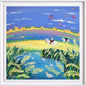 'The Spirit of the Camargue, Rice and Flamingoes, Aigues-Mortes'. 35.5 x 35.5 inches acrylic on canvas. Painting of Provence, France by John Dyer