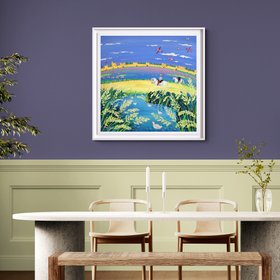 'The Spirit of the Camargue, Rice and Flamingoes, Aigues-Mortes'. 35.5 x 35.5 inches acrylic on canvas. Painting of Provence, France by John Dyer
