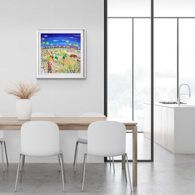 'Winnowing in the Wind, the Philippines Rice Harvest'. 24x24 inches acrylic on canvas. Paintings of Philippines by John Dyer from our Online Art Gallery