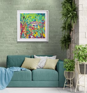 'Tropical Home Garden, Costa Rica', 24x24 inches acrylic on canvas. Tropical Costa Rica Painting by British Artist John Dyer
