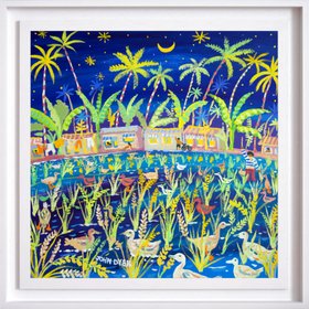 'Paddy Paddling, the Philippines Rice Harvest'. 24x24 inches acrylic on canvas. Paintings of Philippines by John Dyer from our Online Art Gallery