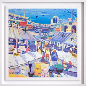 'The Rice Market, Los Baños, the Philippines'. 24x24 inches acrylic on canvas. Paintings of Philippines by John Dyer from our Online Art Galleryart