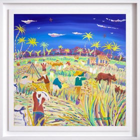 'Winnowing in the Wind, the Philippines Rice Harvest'. 24x24 inches acrylic on canvas. Paintings of Philippines by John Dyer from our Online Art Gallery