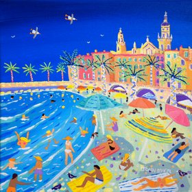 'High Summer, Menton Old Town'. 12 x 12 inches acrylic on canvas. Painting of the South of France by John Dyer