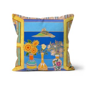 Summer Blooms, St Michael's Mount Art Cushion by Joanne Short