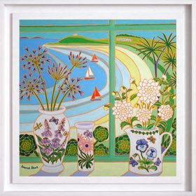 Joanne Short Original Oil Painting of Cornwall. 'Flowers from the Garden, Old Grimsby, Tresco'. 24 x 24 inches oil on canvas.