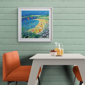 Framed High Summer, Gyllyngvase Beach. 24 X 24 Inches Acrylc On Canvas By John Dyer