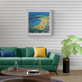 Framed High Summer, Gyllyngvase Beach. 24 X 24 Inches Acrylic On Canvas By John Dyer