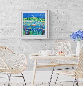 Framed Summer Colours On The River, Falmouth. 18 X 18 Inches Acrylic On Canvas By John Dyer