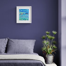 Framed Bathing Buebelles , Falmouth. 12 X 10 Inches Acrylic On Canvas By John Dyer