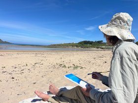 John Dyer painting at Daymer Bay in Cornwall