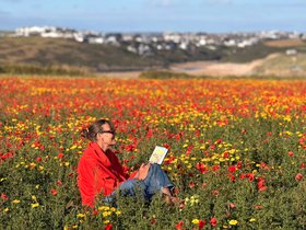 Cornish artist Joanne Short seen at work in a Cornish Poppy Field