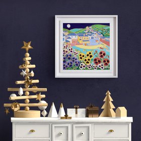 'Moonlit Pansies on the Wall, Port Isaac',  18x18 inches oil on canvas. Painting by Cornish Artist Joanne Short