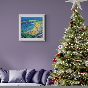 Framed High Summer, Gyllyngvase Beach. 24 X 24 Inches Acrylic On Canvas By John Dyer