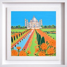 ‘ Pool Of Abundance, Taj Mahal, India’. Framed 12 X 12 Oil On Canvas By Joanne Short