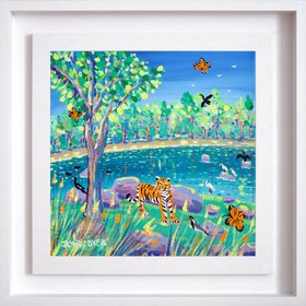 Framed ‘ Tiger Country, Pench, India’    12 X 12 Inches Acrylic On Canvas By John Dyer