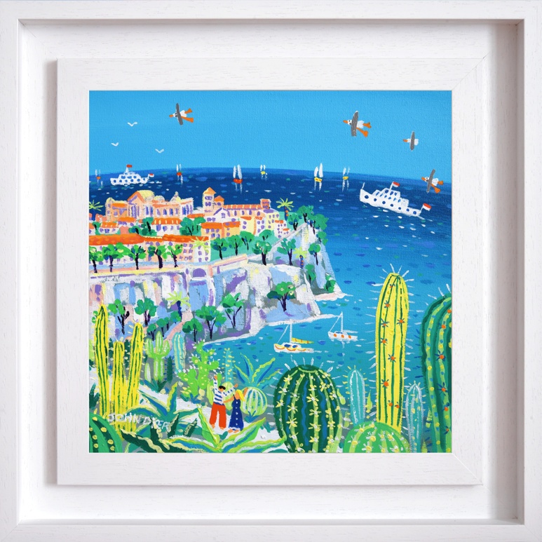 'Exploring the Jardin Exotique, Monaco'. 12 x 12 inches acrylic on canvas. Painting of Monaco, France by John Dyer