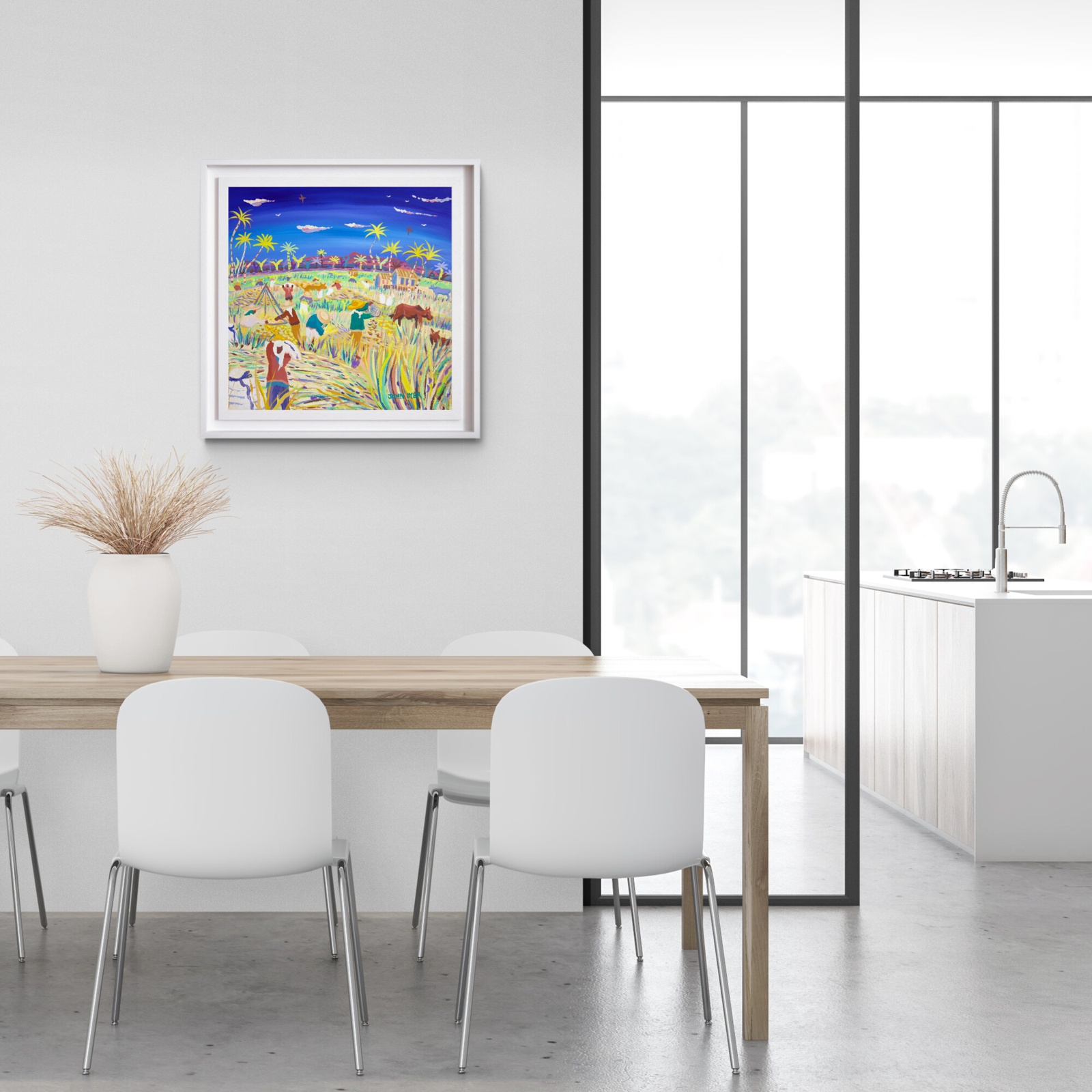 'Winnowing in the Wind, the Philippines Rice Harvest'. 24x24 inches acrylic on canvas. Paintings of Philippines by John Dyer from our Online Art Gallery