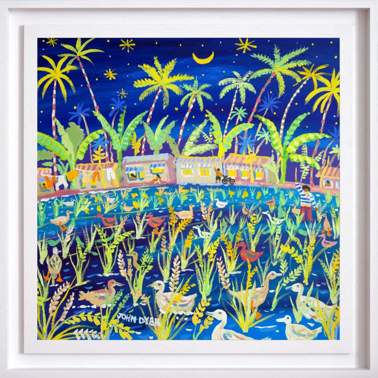 'Paddy Paddling, the Philippines Rice Harvest'. 24x24 inches acrylic on canvas. Paintings of Philippines by John Dyer from our Online Art Gallery