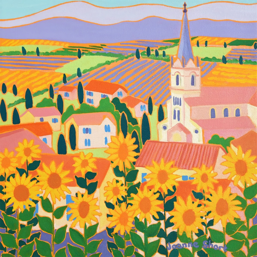 Limited Edition French Print by Joanne Short. View through the Sunflowers, Bonnieux, Provence
