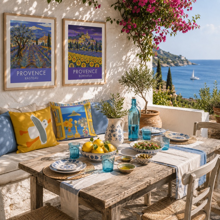 Alfresco Dining Room Set - French art posters and cushions