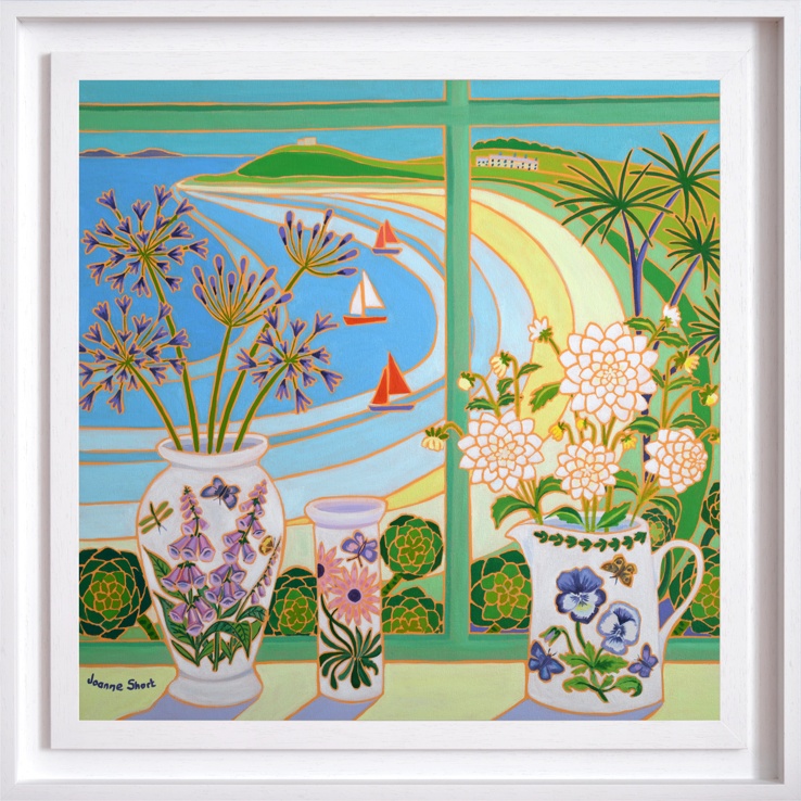 Joanne Short Original Oil Painting of Cornwall. 'Flowers from the Garden, Old Grimsby, Tresco'. 24 x 24 inches oil on canvas.